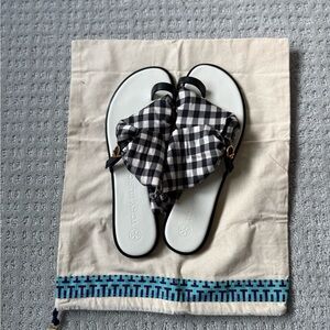 Tory Burch Gingham Black and White Selby Scarf Sandals 9.5